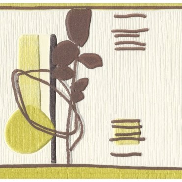 Abstract Scandi Art Lime / Brown / White Textured Border by UGEPA F31704