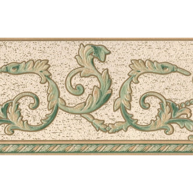 Acanthus Scroll & Motif Green / Cream Blown Vinyl Border by UGEPA F19004