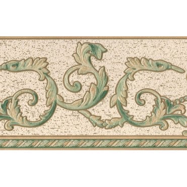 Acanthus Scroll & Motif Green / Cream Blown Vinyl Border by UGEPA F19004