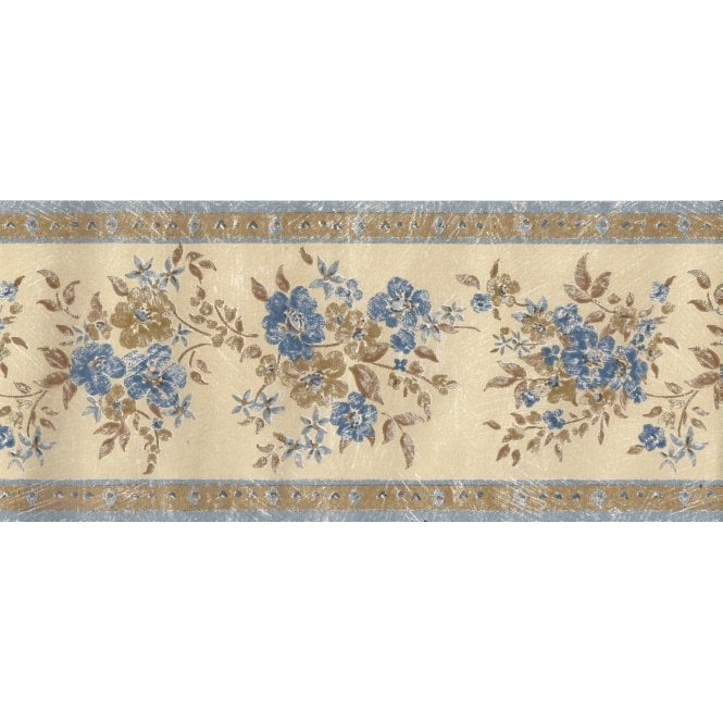 Alice Floral Blue / Brown / Cream Border by Coloroll 548669