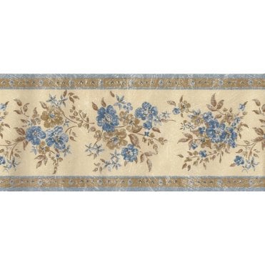 Alice Floral Blue / Brown / Cream Border by Coloroll 548669