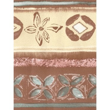 Aztec Stencil Floral Terracotta / Cream Border by Crown 58585