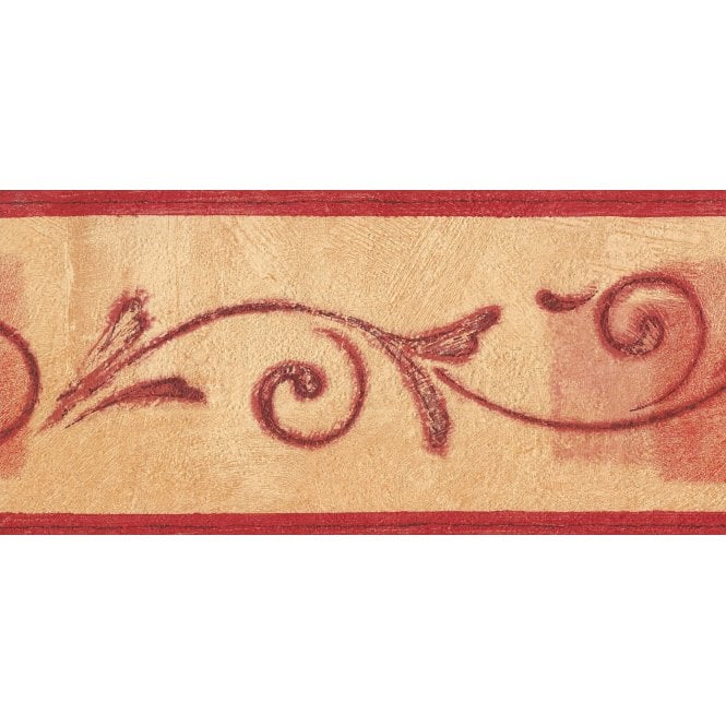 Be Happy Scroll & Squares Yellow / Red Border by Rasch 871449