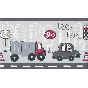 Beep Beep Car Red / Grey Border by Fine Decor FDB50127