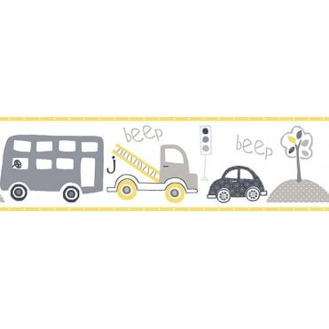 Beep Beep Car Yellow / Grey Border by Galerie G90072
