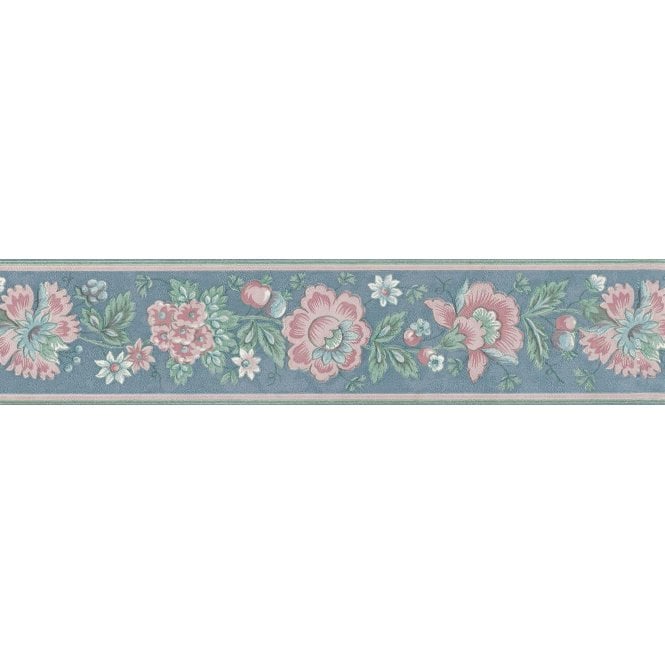 Carnation Trail Blue / Pink Narrow 10 Metre Border by Euro E0122