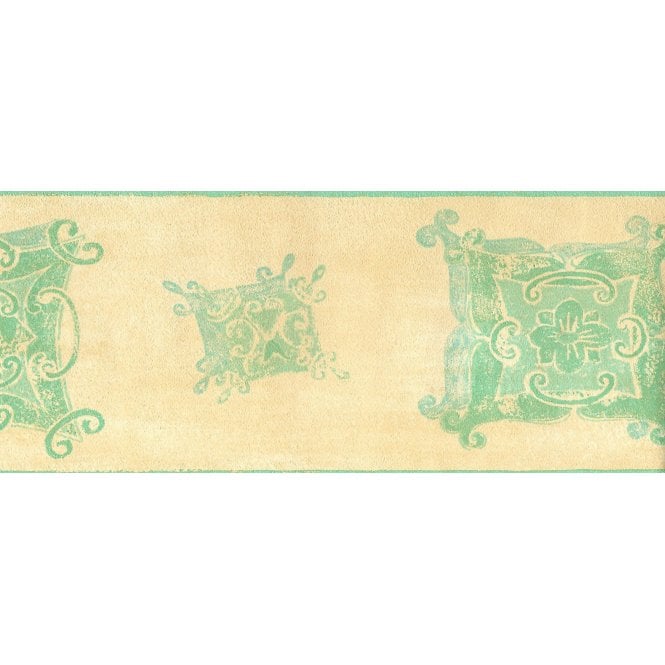 Ceroc Abstract Squares Cream / Green 10 Metre Border by Fine Decor B5841