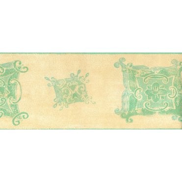 Ceroc Abstract Squares Cream / Green 10 Metre Border by Fine Decor B5841