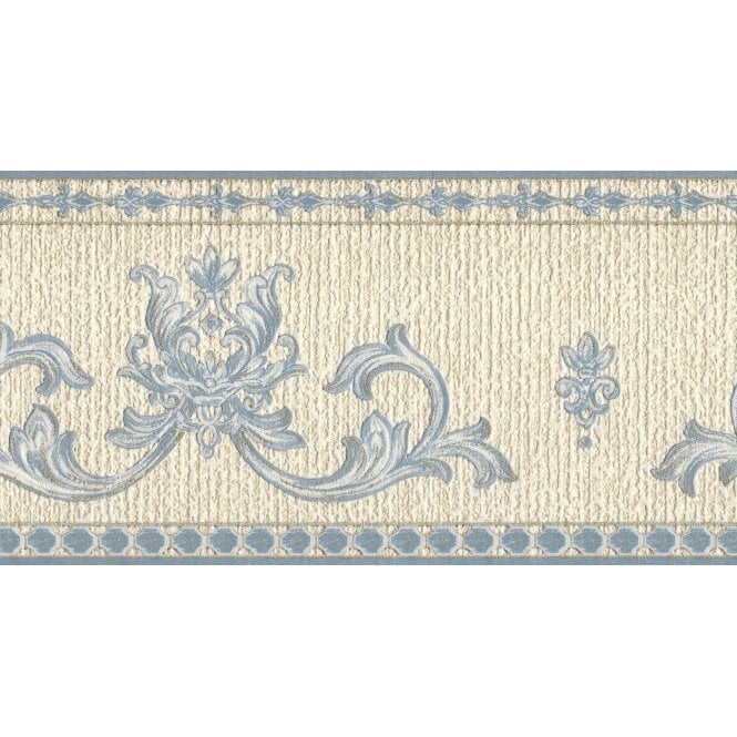 Davina Acanthus Motif Blue / Cream Blown Vinyl Border by Rasch 529111