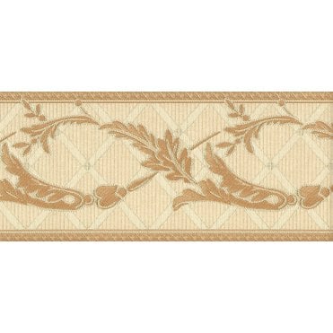 Eleganza III Embroidered Trellis Scroll Border Cream / Gold by Belgravia 87164