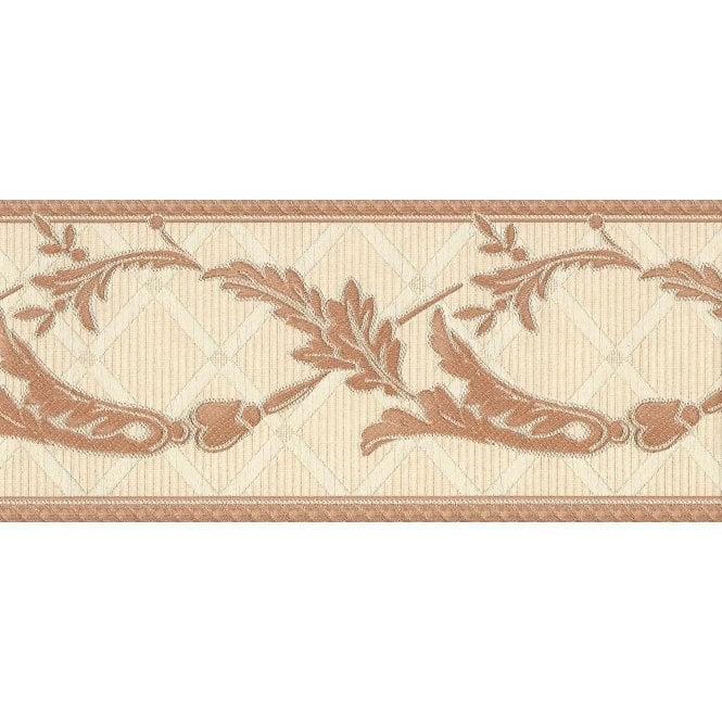 Eleganza III Embroidered Trellis Scroll Border Ivory / Terracotta by Belgravia 87163