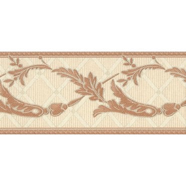 Eleganza III Embroidered Trellis Scroll Border Ivory / Terracotta by Belgravia 87163