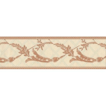 Eleganza III Embroidered Trellis Scroll Border Ivory / Terracotta by Belgravia 87163