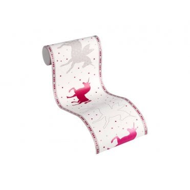 Esprit Kids 5 Bright Pink / Grey / White Unicorn Border by AS Creation 35705-2