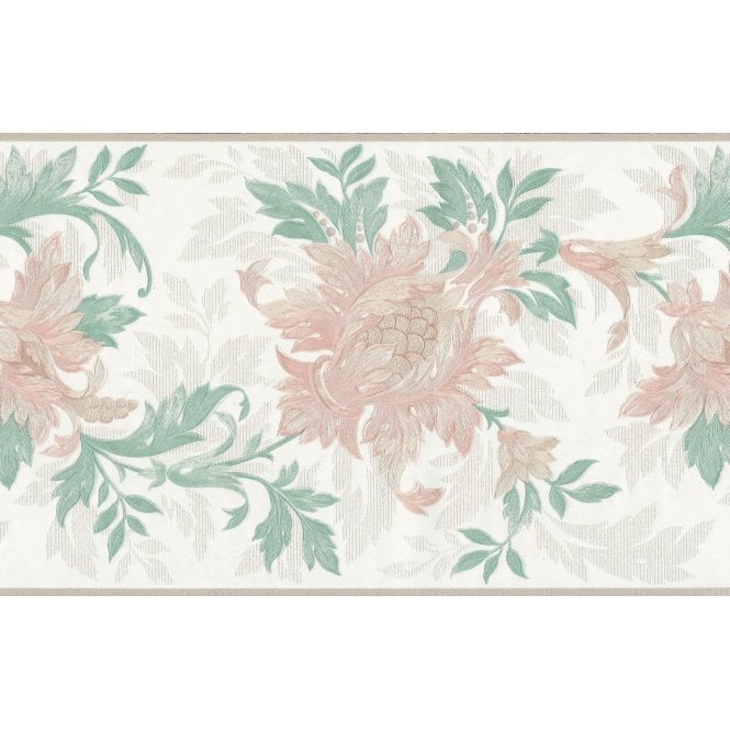 Floral Peach/Green Vinyl Border by Crown 51594