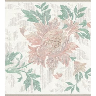 Floral Peach/Green Vinyl Border by Crown 51594