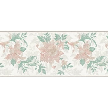 Floral Peach/Green Vinyl Border by Crown 51594