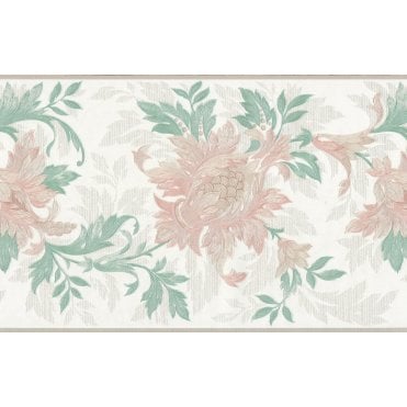 Floral Peach/Green Vinyl Border by Crown 51594