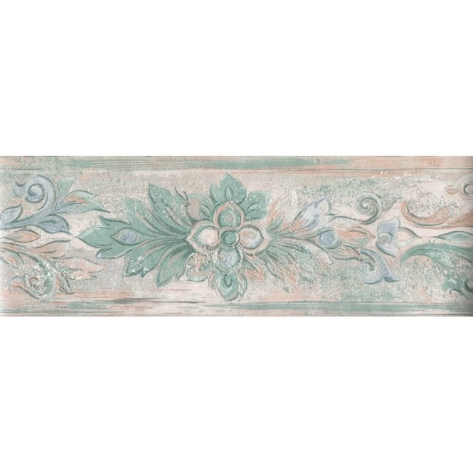 Floral Peach / Green Vinyl Border by Fine Decor B1503