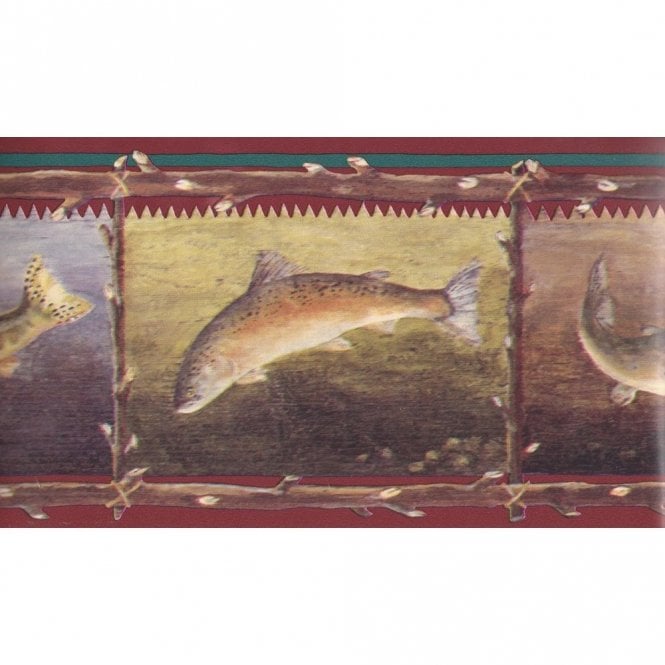 Gentlemans Fish Burgundy Wallpaper Border By Imperial GR2263