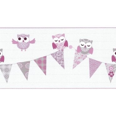 Happy Kids Little Owl & Bunting Pink Wide Border by PS International 05586-10