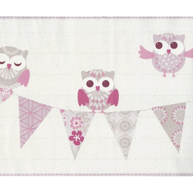 Happy Kids Little Owl & Bunting Pink Wide Border by PS International 05586-10