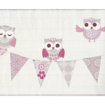 Happy Kids Little Owl & Bunting Pink Wide Border by PS International 05586-10
