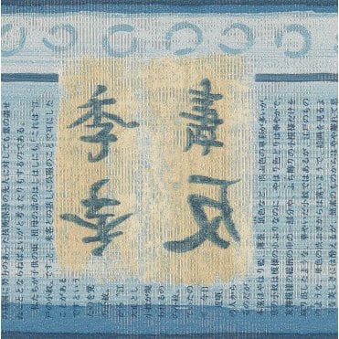 Japanese Calligraphy Blue / Sand Vinyl Border by Ideco BV 2/748/01