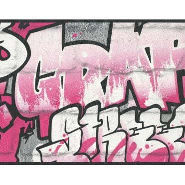 Kids Club Neon Pink Graffiti Wallpaper Border by Rasch 237917