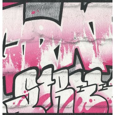 Kids Club Neon Pink Graffiti Wallpaper Border by Rasch 237917