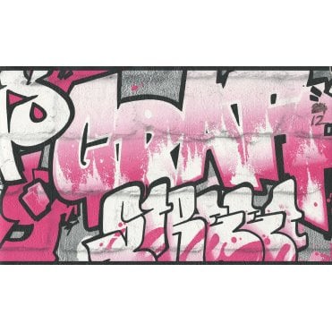 Kids Club Neon Pink Graffiti Wallpaper Border by Rasch 237917