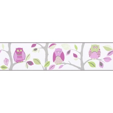 Kids Party Self Adhesive White / Pink Owls Border by AS Creation 8955-16