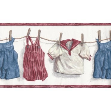 Imperial Scan | Laundry Red / Blue Border Wallpaper Border AEB2253