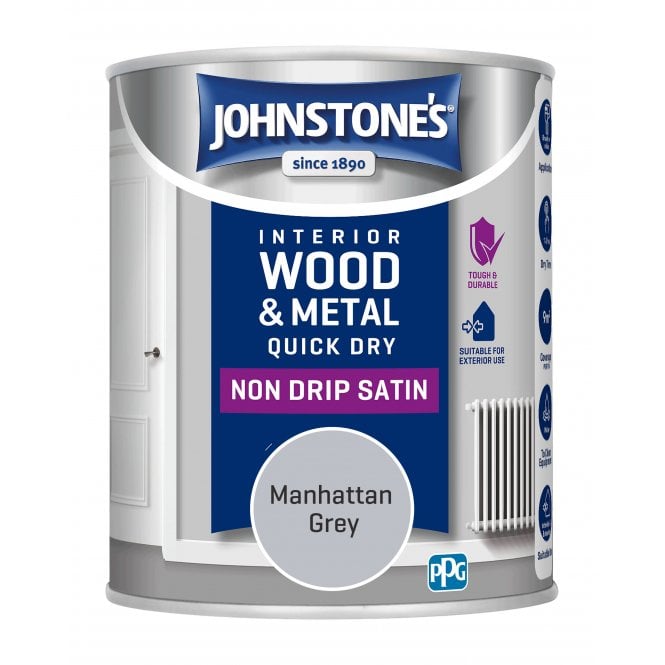 Manhattan Grey Quick Dry Satin - Johnstones Interior Wood & Metal Paint