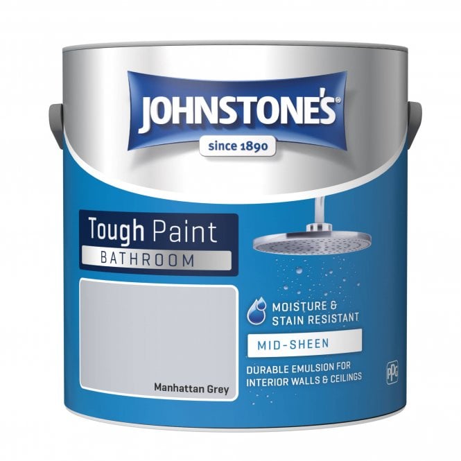 Manhattan Grey Soft Sheen Emulsion - Johnstones Bathroom Mid Sheen Wall and Ceiling Paint