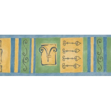 Max Retro Scroll Blue / Green / Yellow Border by Coloroll 375869