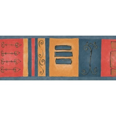Max Retro Scroll Blue / Yellow / Red Border by Coloroll 375876