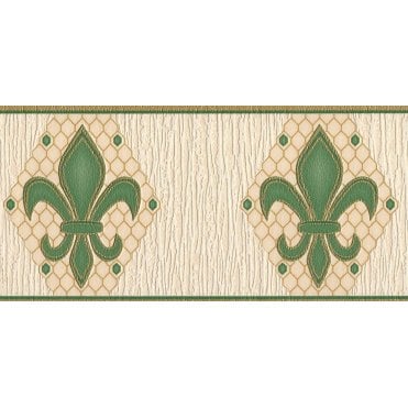 Montreal Fleur De Lys Green / Cream Textured Border by Grandeco V377-15B