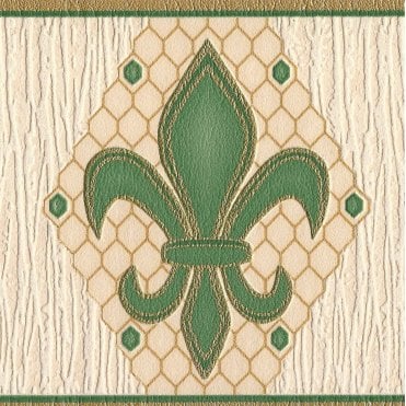 Montreal Fleur De Lys Green / Cream Textured Border by Grandeco V377-15B