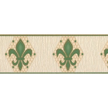 Montreal Fleur De Lys Green / Cream Textured Border by Grandeco V377-15B