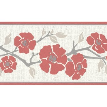 Only Borders Floral Branch Red / Grey Self Adhesive Border by AS Creation 3843-24