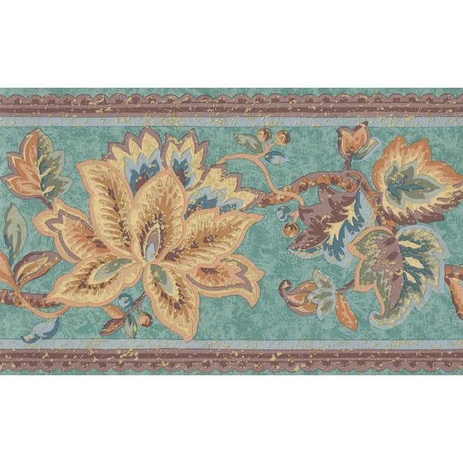 Palace Gardens Jacobean Floral Green 7 Metre Vinyl Border by Fine Decor B5236