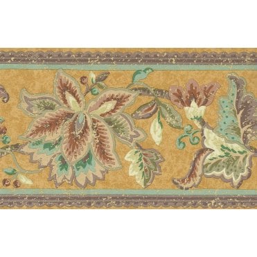 Palace Gardens Jacobean Floral Mustard 10 Metre Vinyl Border By Fine Decor B5237