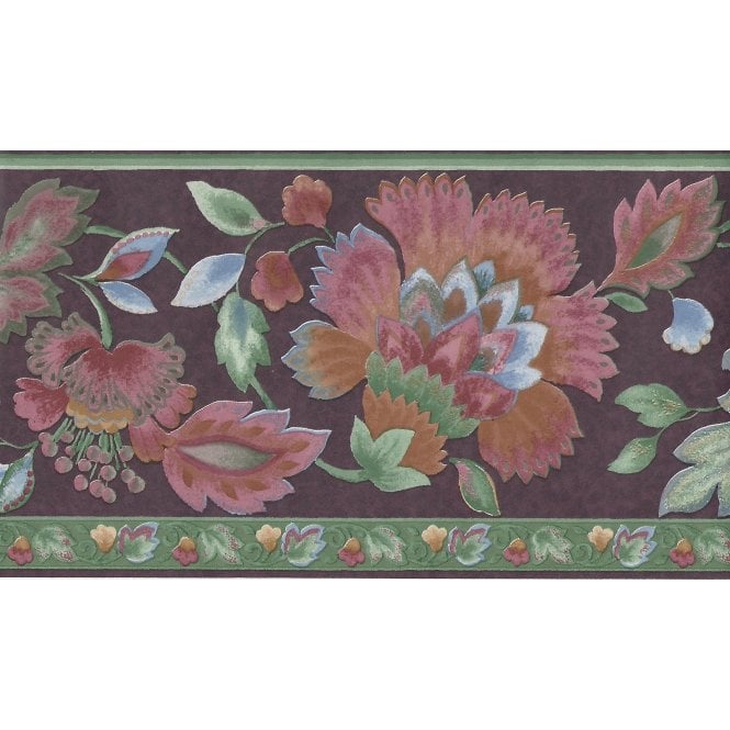 Palace Gardens Jacobean Floral Plum / Burgundy 10 Metre Border by Fine Decor B5251