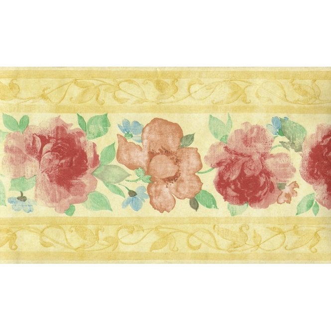 Palace Gardens Rose Lemon 10 Metre Vinyl Border by Fine Decor B5242
