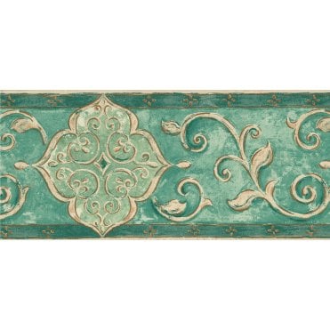 Palazzo Arabesque Scrolls Green / Cream Border by Coloroll 355786