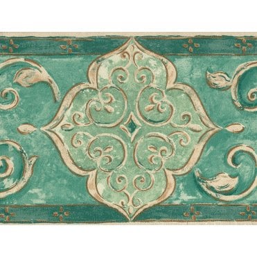 Palazzo Arabesque Scrolls Green / Cream Border by Coloroll 355786