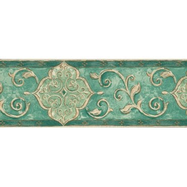 Palazzo Arabesque Scrolls Green / Cream Border by Coloroll 355786