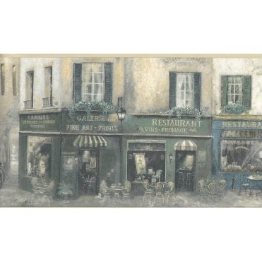 Parisian Cafe Blue / Cream Border By Rosedale KK79366