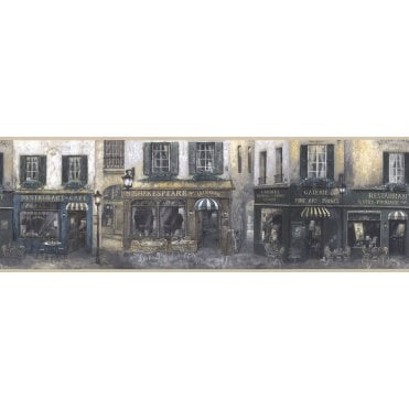 Parisian Cafe Blue / Cream Border By Rosedale KK79366